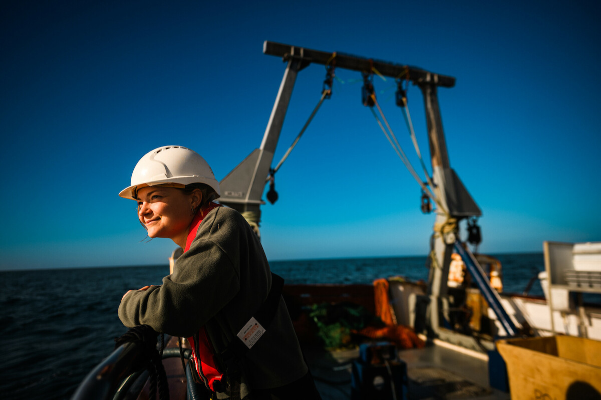 Research technician on MBA boat Sepia at sea 